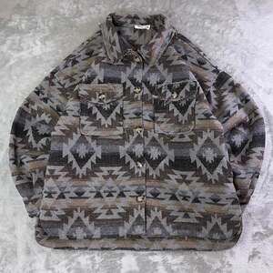 New In Aztec Southwestern Flannel Mens Large Gray Brown Tribal Button Up